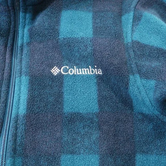 Columbia Mens Fleece Jacket Casual Drawstring Waist Zip Up Checkered Blue - Picture 9 of 16